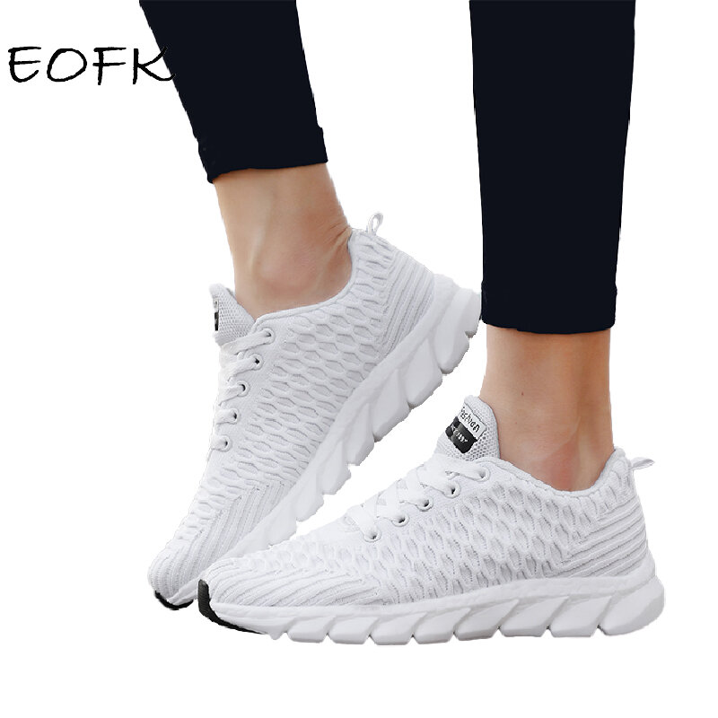 EOFK – Baskets en tissu plat pour femmes, chaussures décontractées, respirantes, confortables, légères, à lacets, mode automne printemps
