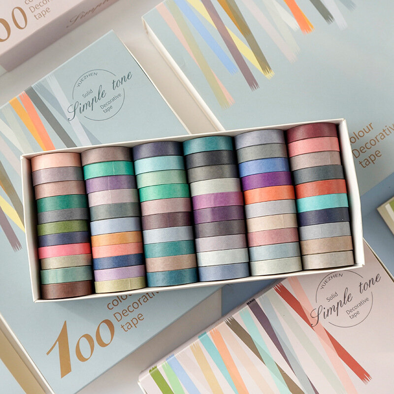 Conjunto de fita de cobertura washi de 10mm, kit de 100 cores/conjunto, colorido, arco-íris para diário de artesanato diy, planejadores e álbuns