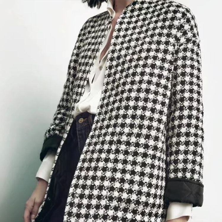 Женская куртка с круглым вырезом, однобортная куртка в европейском и американском стиле ретро с длинными рукавами, новинка зимы 2021