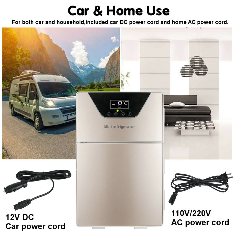 20L Portable Fridge 12V Mini Refrigerator Cooler/Warmer Dual-use LED Display Freezer Car for Home Travel Camping with AC/DC Cord