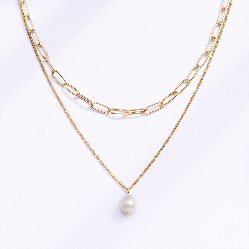 Liontin Mutiara Baja Tahan Karat Kalung Minimalis Multi Lapis Rantai Leher Tulang Selangka untuk Perhiasan Aksesori Bohemian Wanita