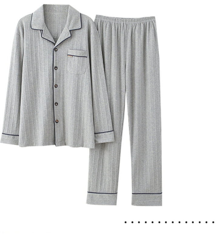 Pijama de algodón puro para parejas de las mujeres de primavera y otoño de manga larga Cardigan puede usar delgada de los hombres traje para casa en otoño y