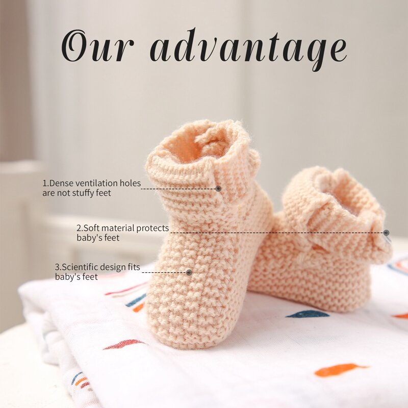 Zapatos de cuna Unisex para recién nacidos, calcetín de punto hecho a mano, zapatos de ganchillo para bebés, 1 par