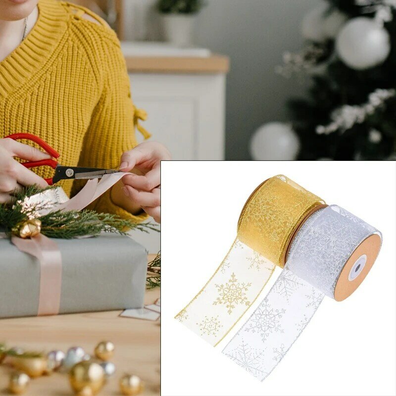 Cinta de Navidad de doble cinta de borde con cable impreso, cintas de grogrén para regalo