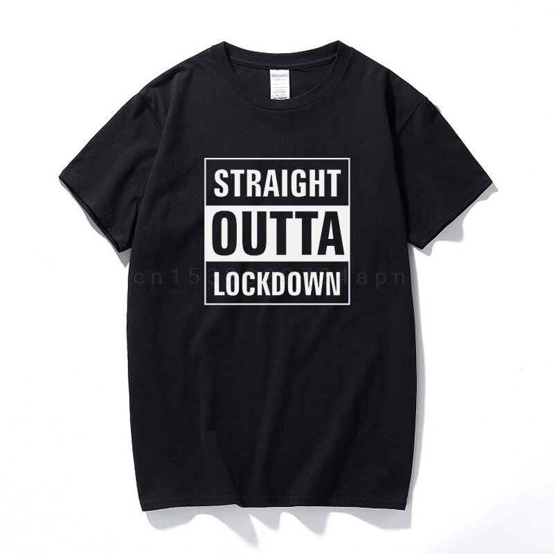 Straight Outta Lockdown Mens T-Shirt Funny Printed Novelty 2020 Quarantine Top 100% Cotton Short sleeve T shirt Euro Size