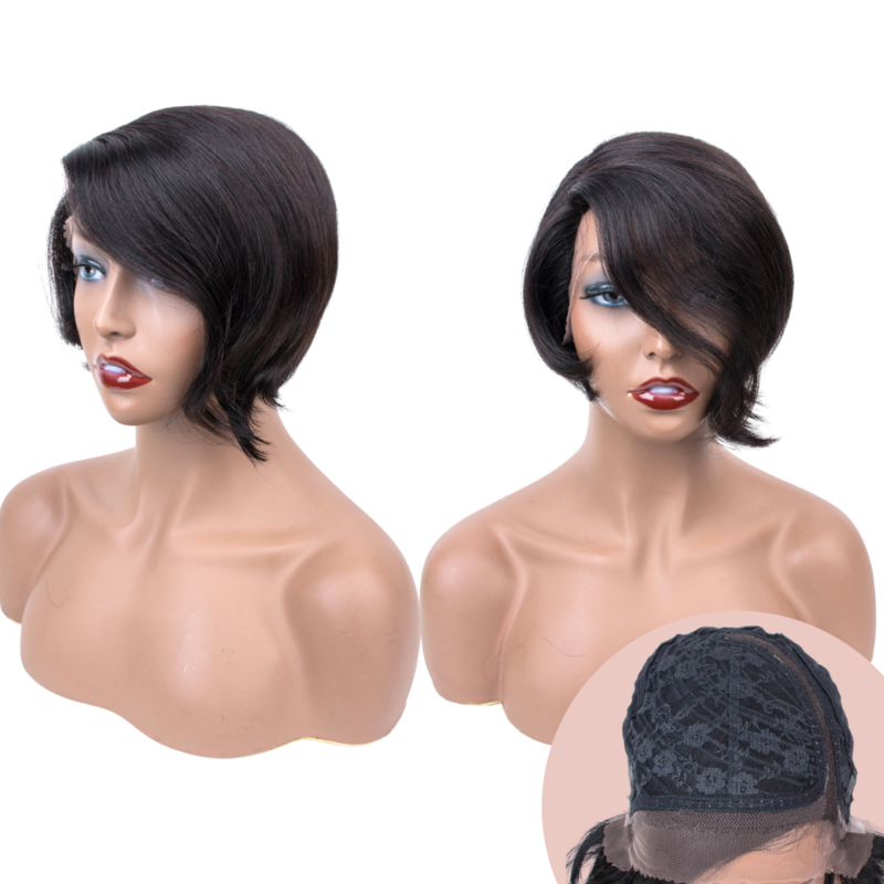 Safira curto pixie laço perucas pixie corte peruca reta brasileira remy máquina feita ombre loira t parte do laço perucas de cabelo humano feminino