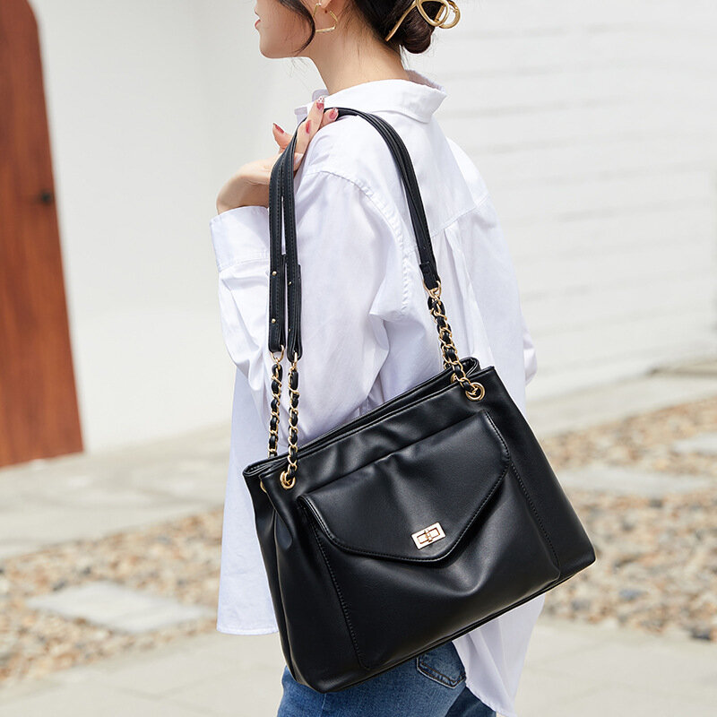 Bolso de hombro de diseñador de marca para mujer, bolsa de mano Vintage de lujo de gran capacidad, de cuero con cadena, a la moda