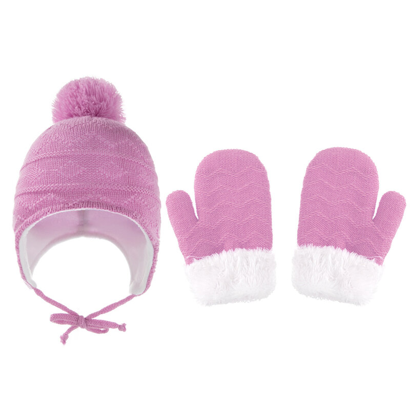 Topi Rajut Pelindung Telinga Hangat Anak-anak Musim Dingin Set Sarung Tangan Gaya Kepang Warna Solid Amerika Eropa Topi Bayi Laki-laki Perempuan