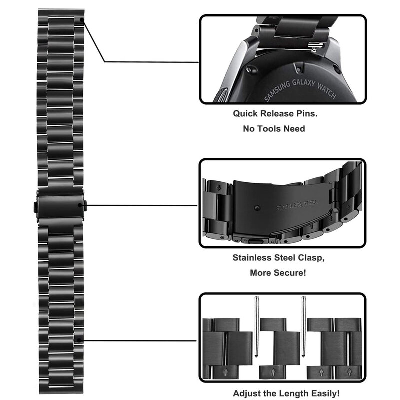 Conjuntos de correa para Samsung Galaxy Watch 3, 20mm, 22mm, pulsera de acero inoxidable sólida para Galaxy Watch de 41mm y 45mm