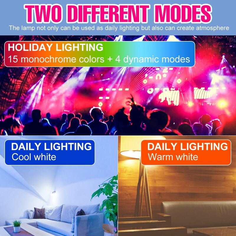 Lámpara RGB de 220V para el hogar, Bombilla LED E27, E14, GU10, ampolla mágica MR16, 15W, foco de colores, lámpara de Control inteligente