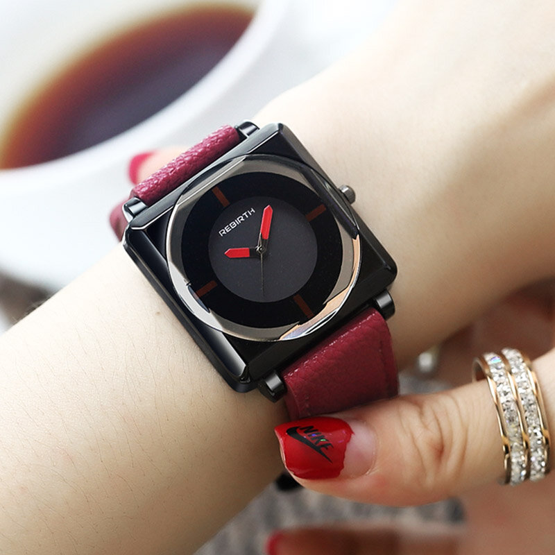 レディースクォーツ女性ブレスレット腕時計復活女性の腕時計トップブランドスクエア契約革水晶腕時計時計 relog