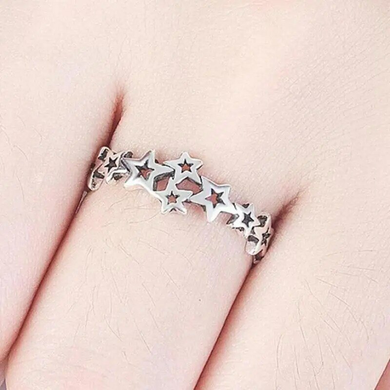Estrelas anéis do vintage antigo prata chapeado múltiplas estrelas anéis para jóias femininas thai banhado a prata universo estrelado anel anel anel anel anel anel anel anel