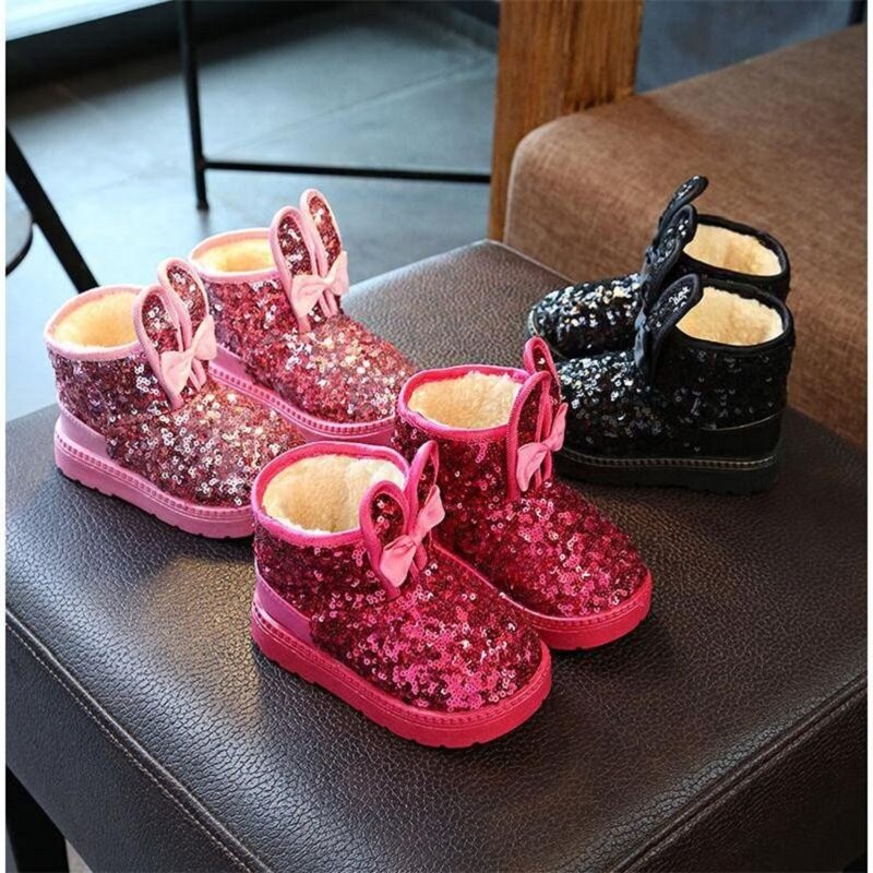 Winter Children Boots Plush Warm Soft Baby Girls Snow Boots Fashion Sequins Casual Kids Shoes Sneakers Baby Toddler Ankle Shoes