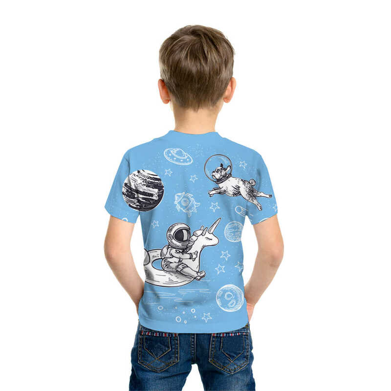 2021 NOVEDAD DE VERANO chico/chica cuello redondo divertido y divertido espacio astronauta estampado gráfico niño lindo niños ropa Casual niños camiseta Tops