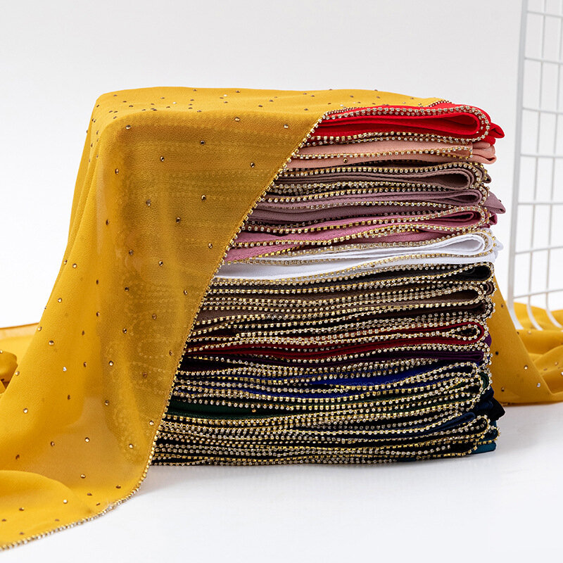 Bufanda De gasa De Mujer De alta calidad Color puro Bufanda con diamante marca De lujo diseñador Bufanda chal bufandas De Mujer regalo