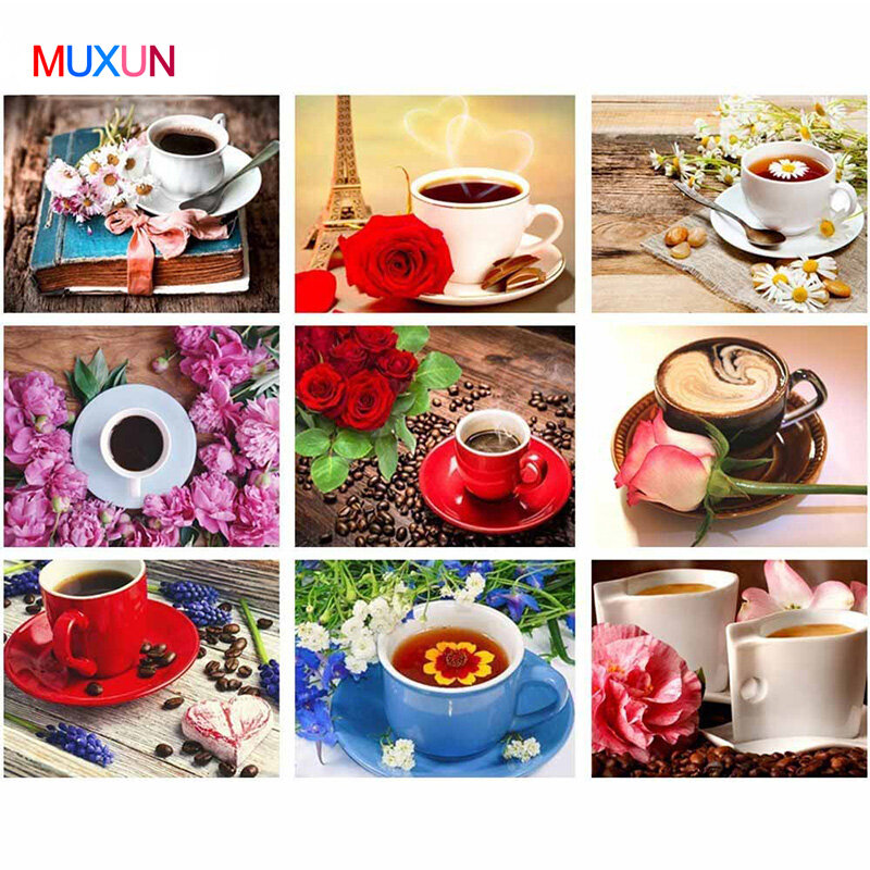 5d Diy Diamond Embroidery Flower Diagram Diamond Painting Coffee Mosaic Cup Full Square Crystal Cross Stitch Kit Home Decoration