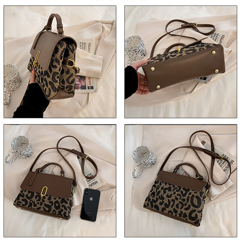 Женская сумка с леопардовым принтом, маленькая квадратная сумка через плечо, Осень-зима 2021