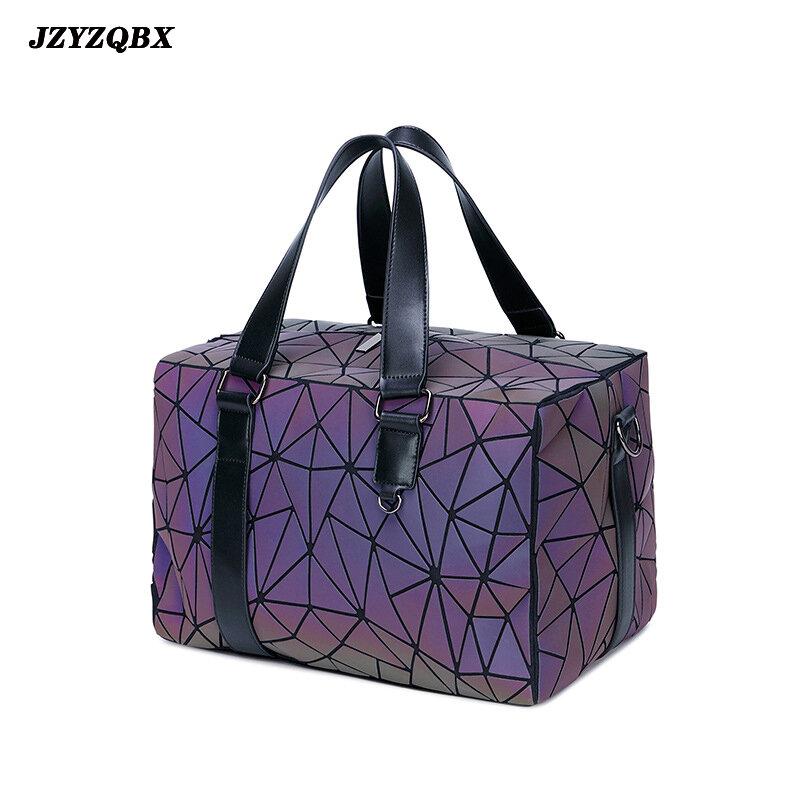 Bolsa de viaje luminosa, bolso de mano de alta capacidad de un hombro, a la moda, con rombos geométricos, con cremallera, tridimensional, 2020