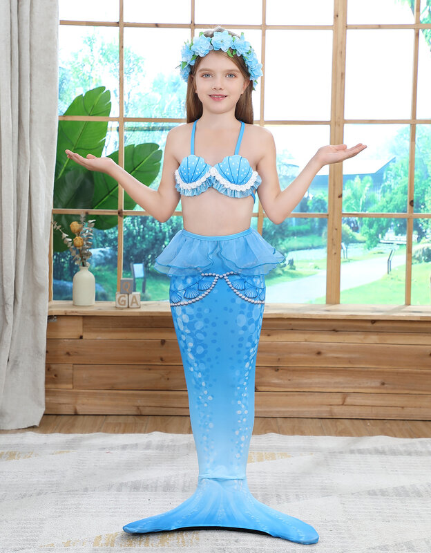 Costume da bagno a coda di sirena per bambini con pinne top Bikini Suit Girls Monofin swimable costumi di Halloween Cosplay nuoto Wear Flipper