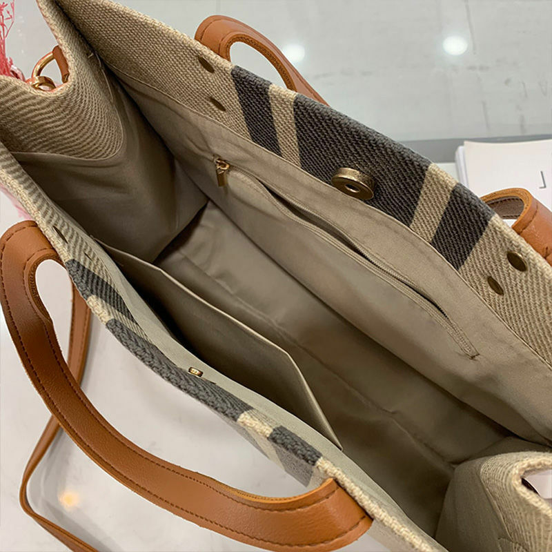 Borsa grande in tela di moda con borsa a cerniera per donna borsa a righe Vintage borsa a tracolla Ol cartella da lavoro coreana