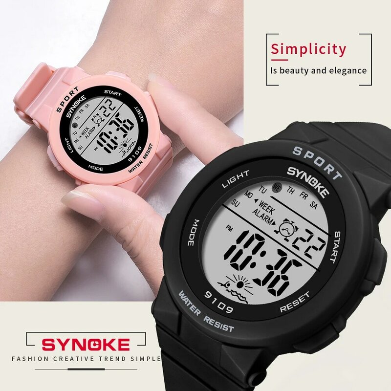 SYNOKE – montre de sport pour enfants, horloge électronique décontractée avec lumière LED colorée, cadeau pour garçons et filles