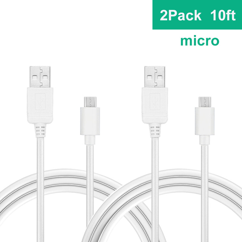 10FT Extra Long USB to Micro USB Power Extension Cable for Neos SmartCam Nest Camera Indoor (2 Pack/White)