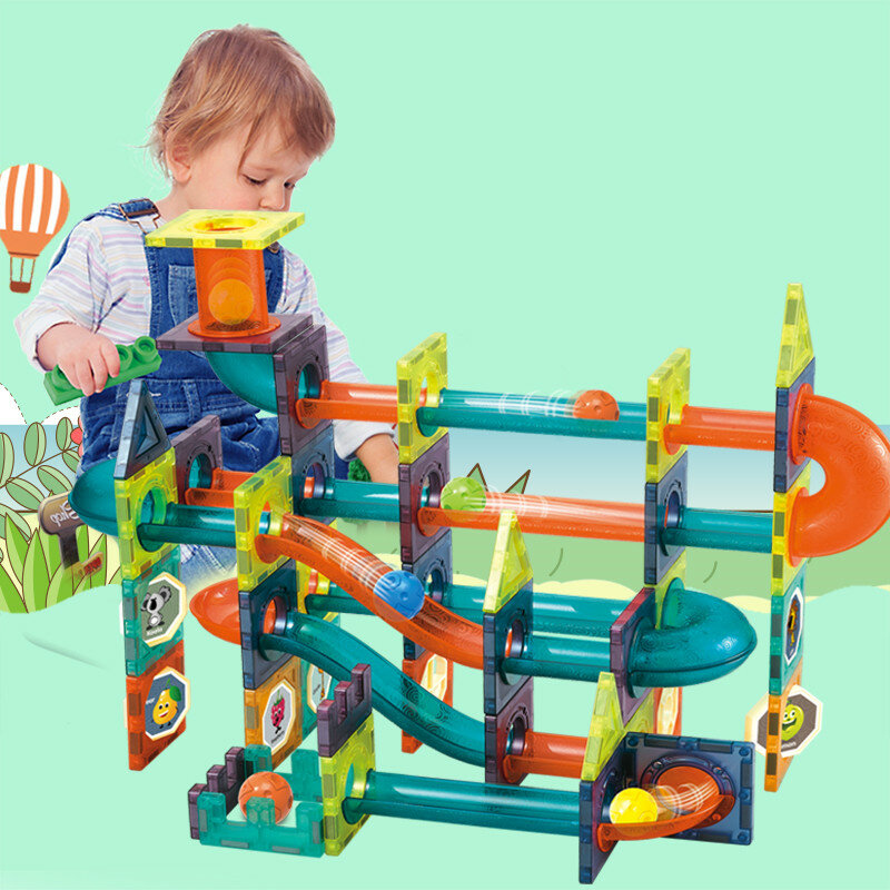 49-268Pcs Magnetic Building Blocks Toys for Kids Lighting Slide Ball Magnet Pipe Bricks Track Assembly Toys Boys Girls Gifts