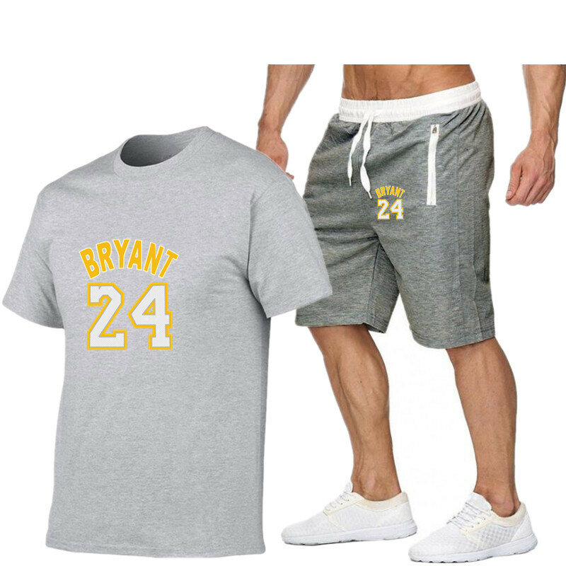 Спортивный костюм мужской повседневный из двух предметов, футболка и шорты, штаны для фитнеса, комплект спортивной одежды, лето