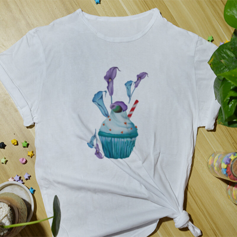 Verão diário casual feminino algodão camiseta moda topo camisetas engraçado impressão dos desenhos animados bonito básico manga curta o-pescoço camisetas para mulher