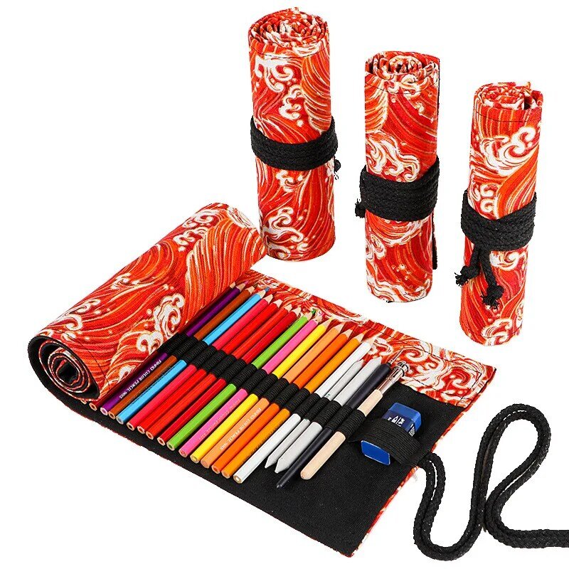 Bolsa de lápices enrollable de algodón para niños y niñas, estuche de lápices de colores de gran capacidad, 24, 36, 48 y 72 agujeros
