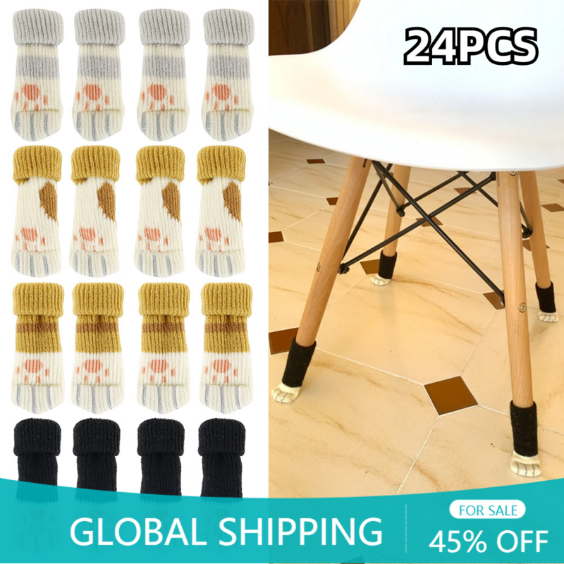 Calcetines de punto para patas de silla, protectores de suelo para muebles, mesa, almohadillas de protección para el suelo, reducción de ruido móvil, 24 piezas