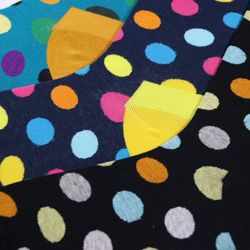 Meias de algodão femininas e masculinas, meia harajuku vintage com pontos de onda coloridos, sem fio, design independente e de alta qualidade