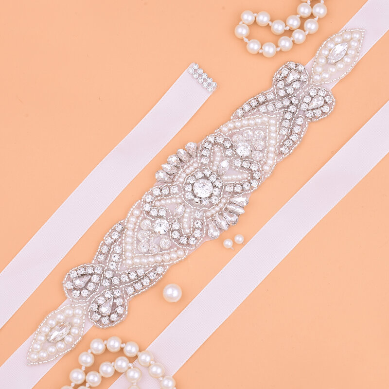 SESTHFAR – ceinture de mariage à main en strass, avec perles de cristal, pour robe de soirée formelle