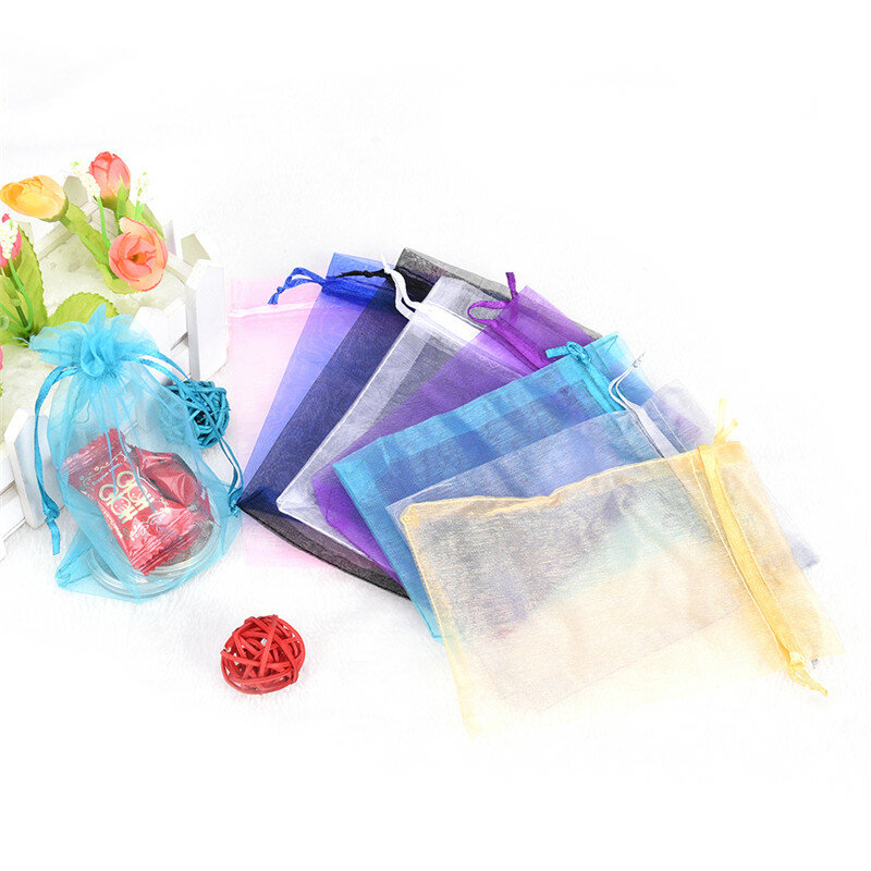 50pcs Organza Bags Wedding Pouches Jewelry Packaging Bags Gift Bag Candy Color
