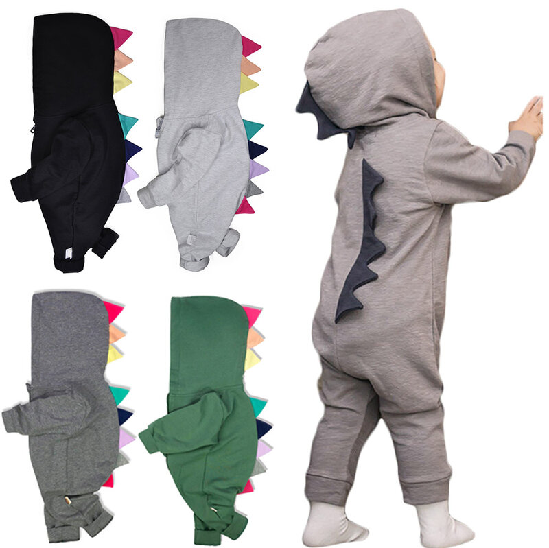 Комбинезон детский ModaIOO с динозаврами, комбинезон с капюшоном на молнии, цельный комбинезон для маленьких девочек и мальчиков