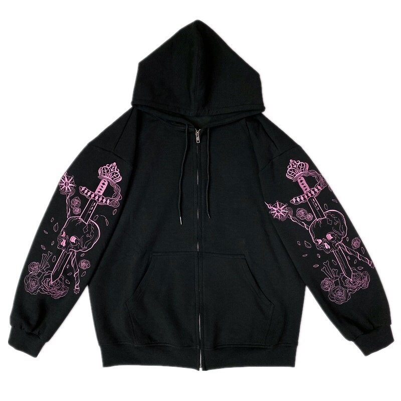 ใหม่ Y2k ความงาม Hip Hop Hoodies ผู้หญิงขนาดใหญ่เสื้อแจ็คเก็ต Zip-Up Goth Harajuku Grunge Punk Zipper Streetwear Coat หญิง