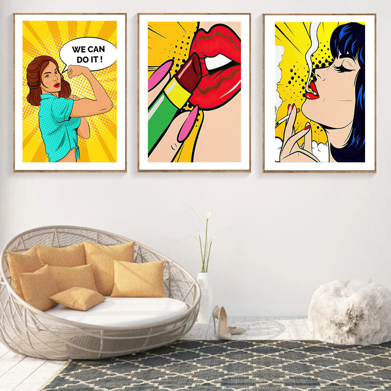 Pop Manga Sexy donna labbra rossetto Vogue Wall Art Canvas Painting Nordic Posters And Prints immagini murali per Living Room Decor
