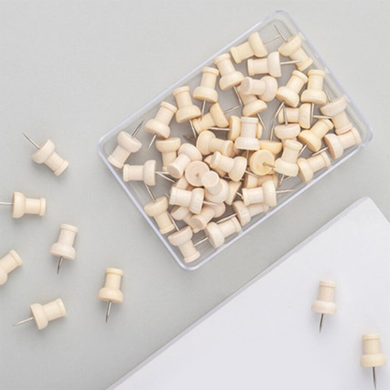 E8BE 180pcs Classic Wooden Pushpins Set Decorative Pushpins Paper Photo Memo File Thumb Tacks for School Office Message Board