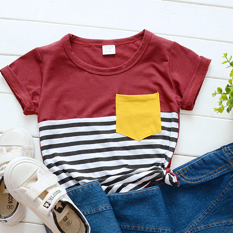 Musim Panas Baru Anak Lengan Pendek Pakaian Anak-anak 2020 Childrenswear BOY'S T-shirt Garis Kapas Pakaian Bayi Produsen