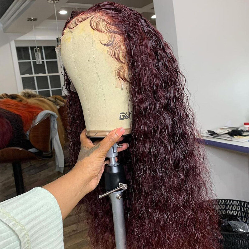 Synthetic 26Inch 180%Density Soft Wine Red Color Curly Wigs Long Wigs Lace Front Wig With Baby Hair Daily wIgs Heat Ressistant
