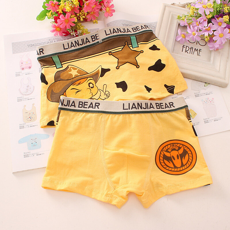 6pcs/lot Kids  Underpants Baby's Cute Cartoon Ventilate Underwear Boxer Boys Pure Cotton Soft Boxers 2-10Y