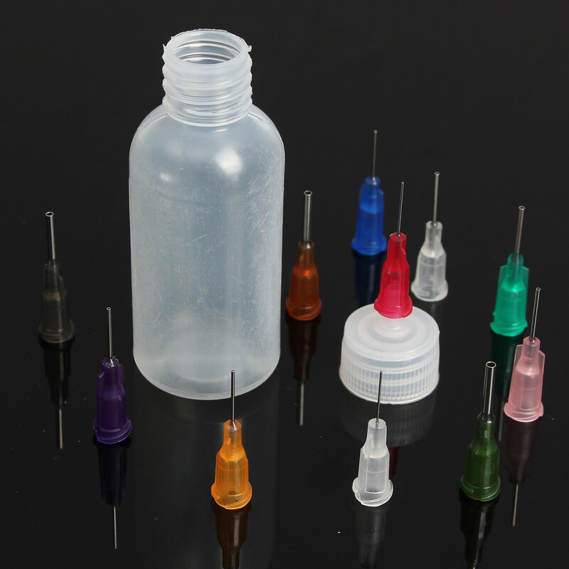 Botella dispensadora de aguja de polietileno transparente, dispensador de resina para soldadura, pasta de flujo + 11 agujas, 30ml, novedad