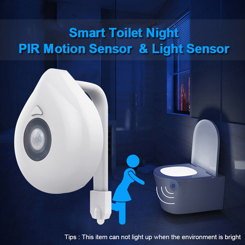 Luz LED para el asiento del inodoro con sensor de movimiento para niños, lámpara modificable de retroiluminación nocturna para el WC, disponible en 8 colores, alimentada con pilas de tipo AAA