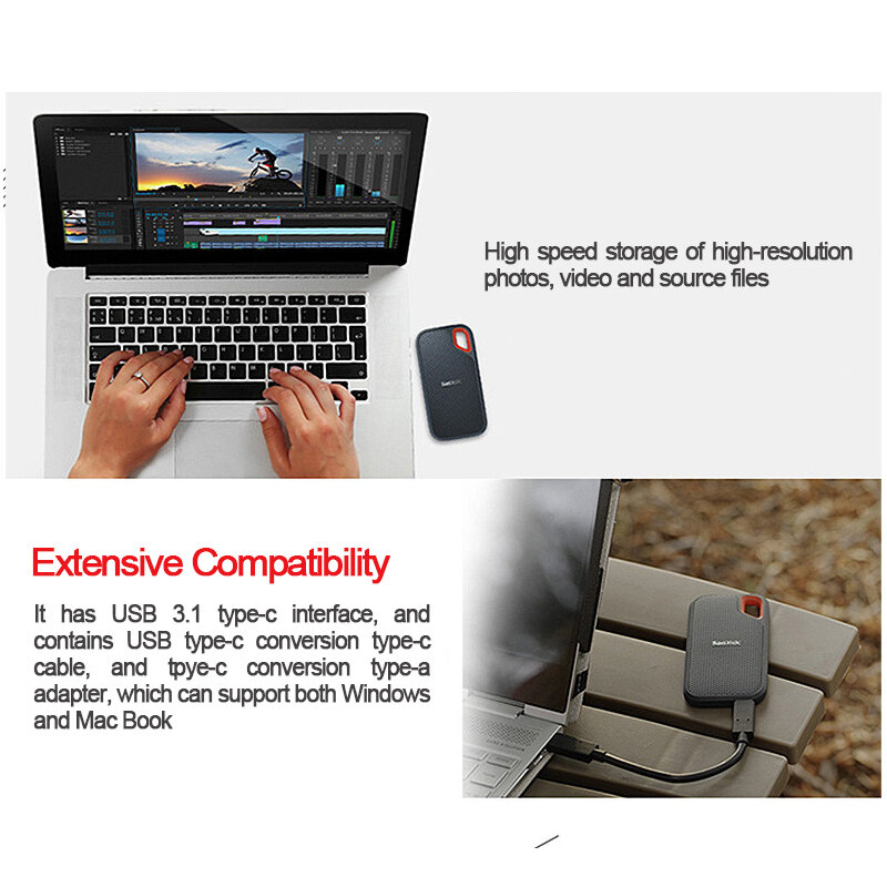 SanDisk – disque dur externe Portable SSD E60, USB 500, capacité de 3.1 go, 1 to, 2 to, pour ordinateur Portable