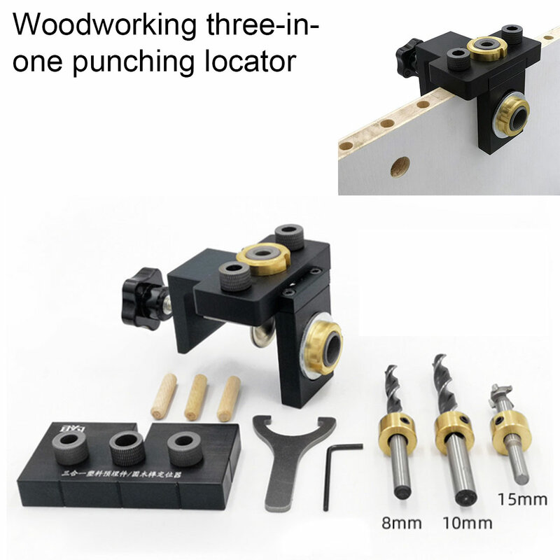 3 w 1 regulowany Doweling Jig Wood Doweling kieszonkowy dziurkacz do mebli podłącz zestaw lokalizator wiercenia odpinany lokalizator