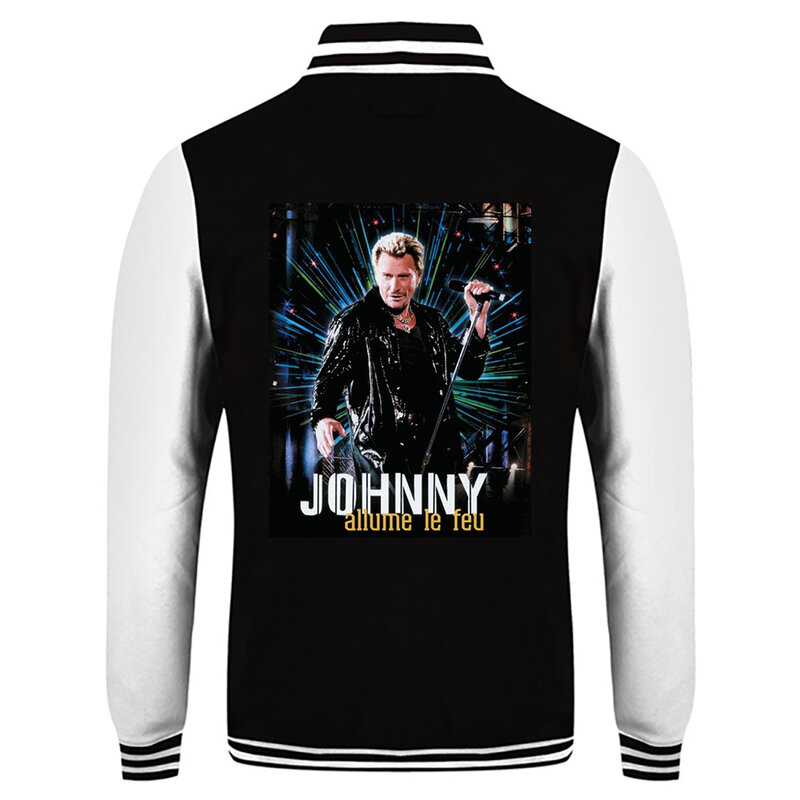Johnny Hallyday nadruk kurtka zimowa męska/damska baseballówka w stylu casual jednolita bluza uliczna