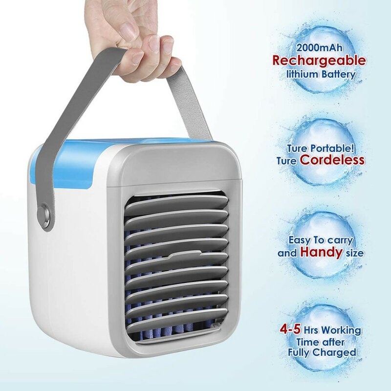 Ventilador de aire acondicionado portátil, recargable, evaporativo, multifunción, purificador, humidificador de refrigeración de verano