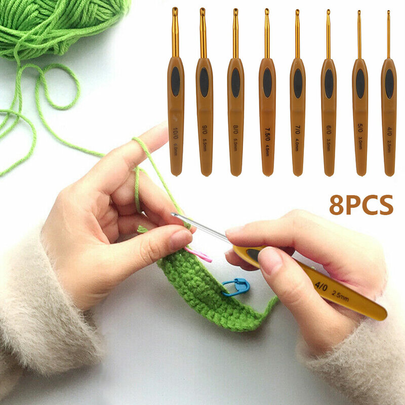 8 pçs de alumínio croche agulha kit 2.5-6mm tecer ferramentas ganchos e acessórios de tricô crochê ganchos tecer conjunto de agulhas de tricô