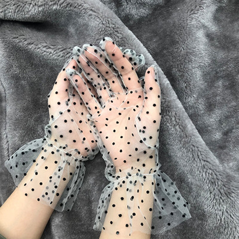 Wedding Lace Gloves Ladies Lace Single-Layer Black And White Mesh  Gloves 2020 New Black And White  Spotted Interlaced Gloves