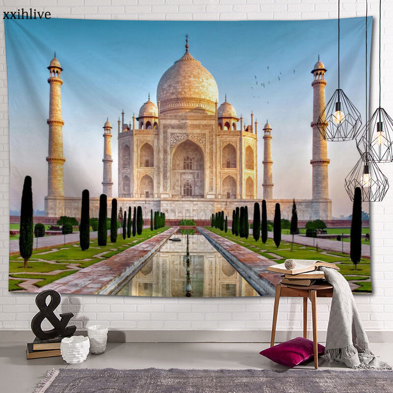 Niestandardowe gobeliny piękne Taj Mahal drukowane duża ściana gobeliny ściana hipisowska wiszące czeski dekoracja ścienna wystrój pokoju